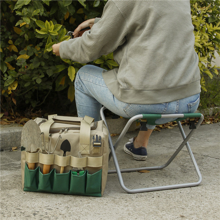 Gardening Stool With Tote Bag and Tools Set Organizer