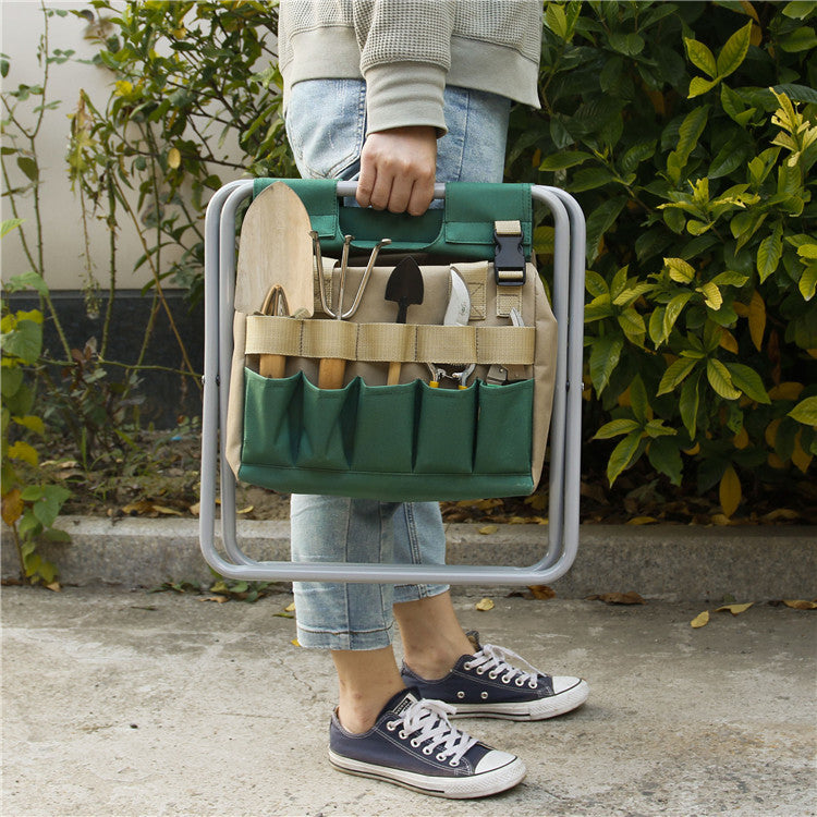 Gardening Stool With Tote Bag and Tools Set Organizer