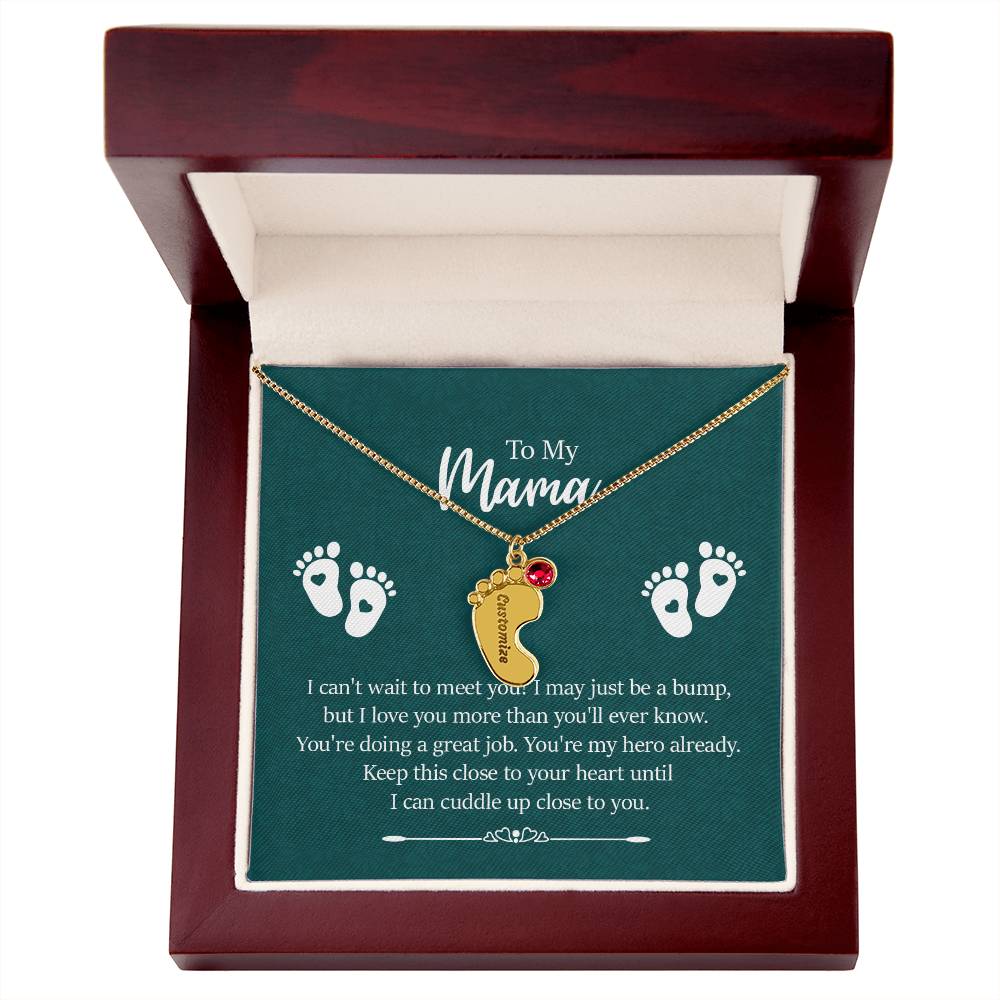 Engraved Baby Feet with Birthstones Necklace - To My Mama