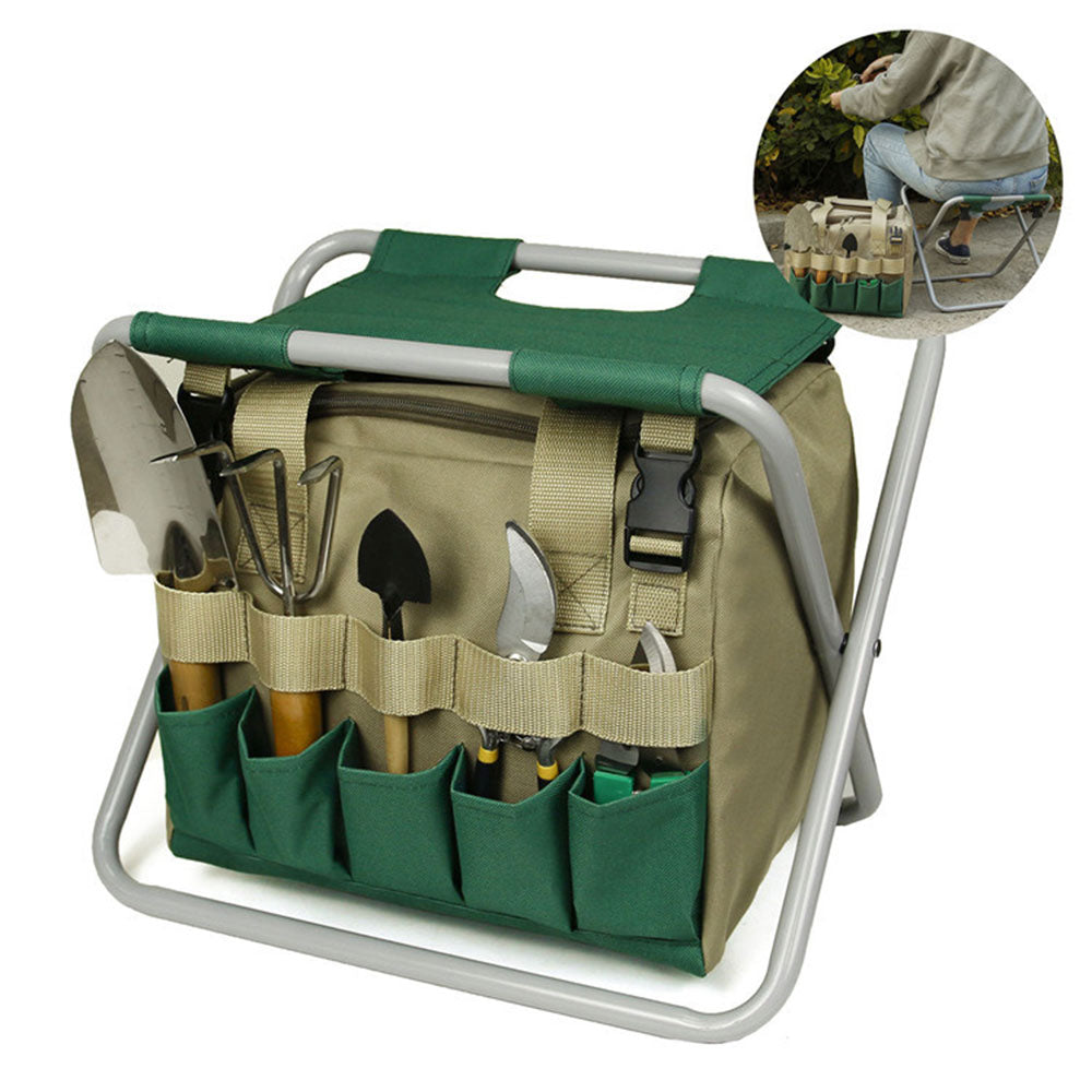 Gardening Stool With Tote Bag and Tools Set Organizer